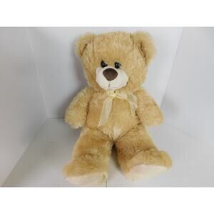 Kellytoy Teddy Bear Plush Tan White Yellow Bow 17 inch Soft Cuddly 2014